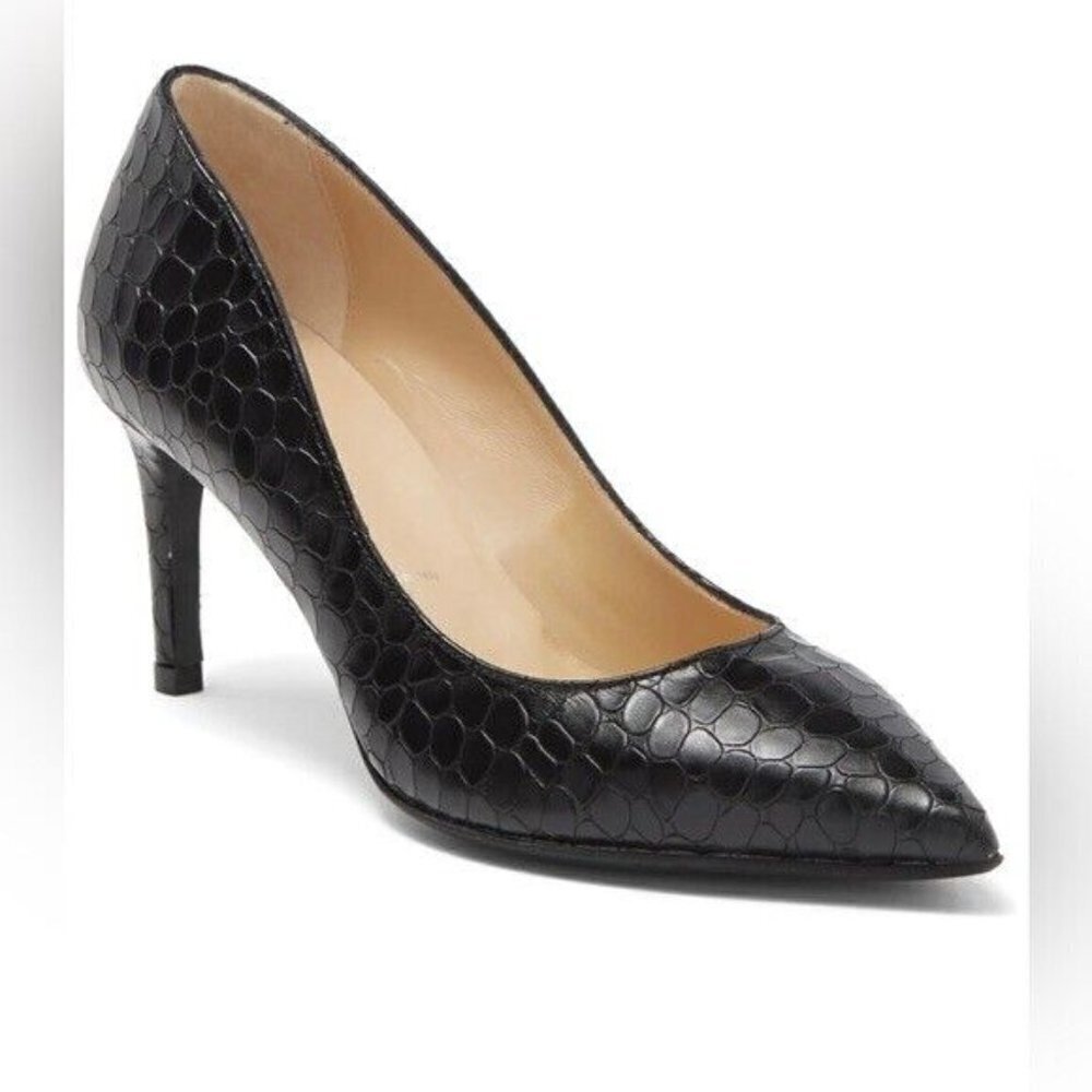 RON White "Cynthia" Pointed Toe Black Croc Embossed Heel BNWT Italy